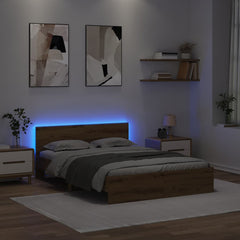 Bed Frame with Headboard and LED 135x190 cm Artisan oak