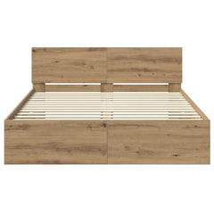 Bed Frame with Headboard and LED 135x190 cm Artisan oak