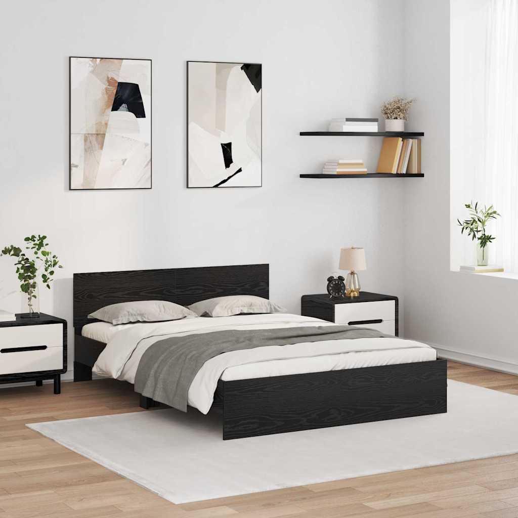 Bed Frame with Headboard and LED 135x190 cm Black oak