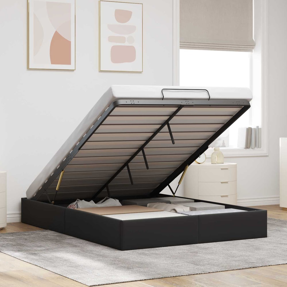 Ottoman Bed Frame Size Velvet Black Queen
