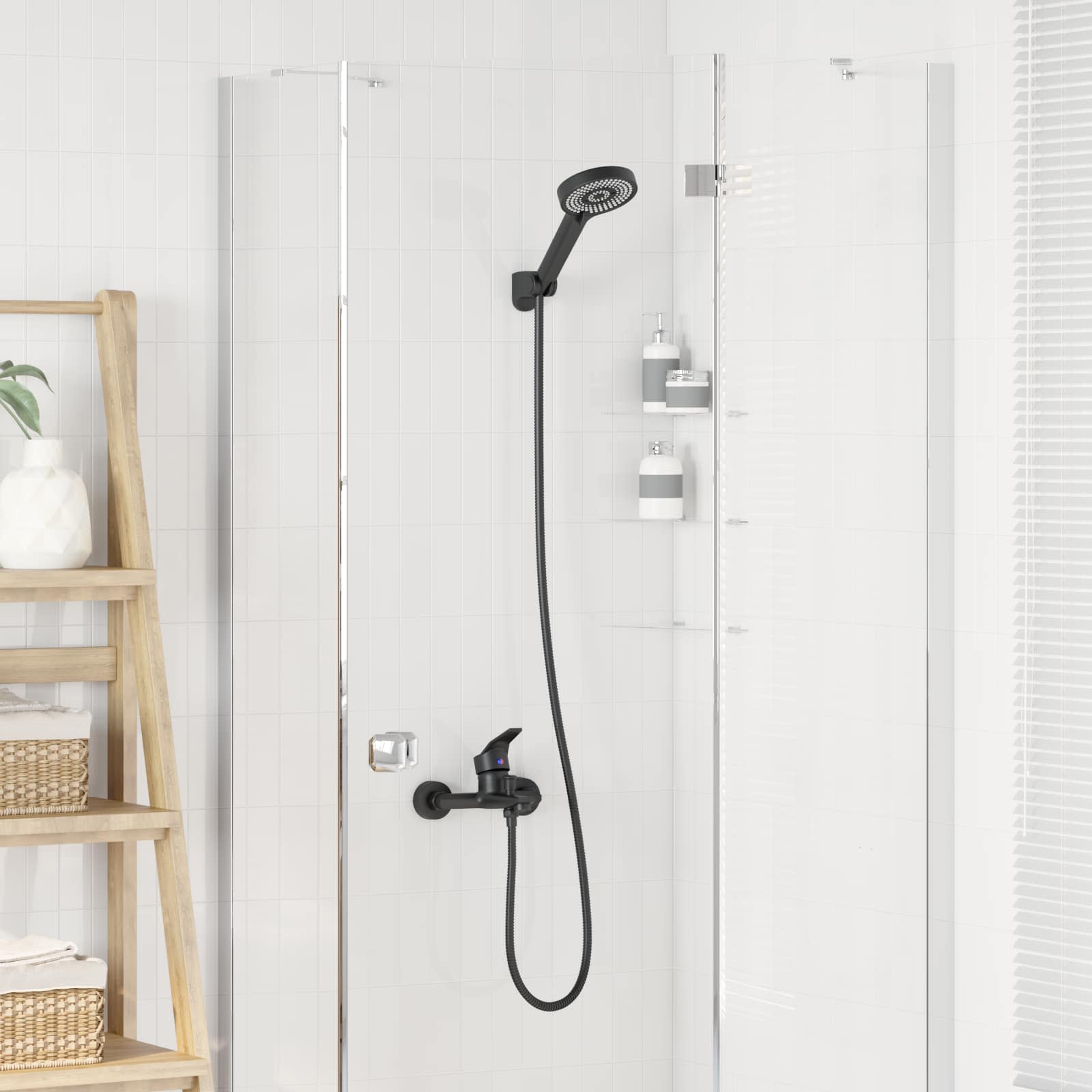 vidaXL Shower Head Set Black G 1/2 inches 3