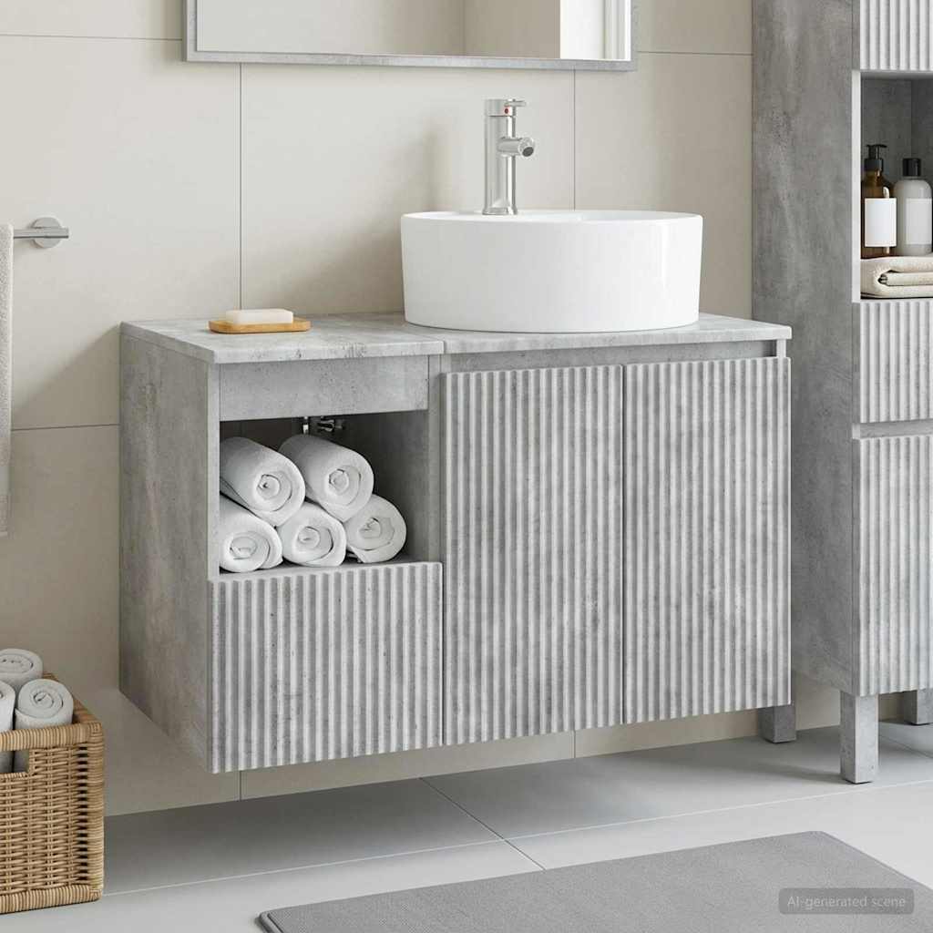 Bathroom Cabinet Set 2 pcs 79.5 x 44.5 x 82 cm Concrete grey