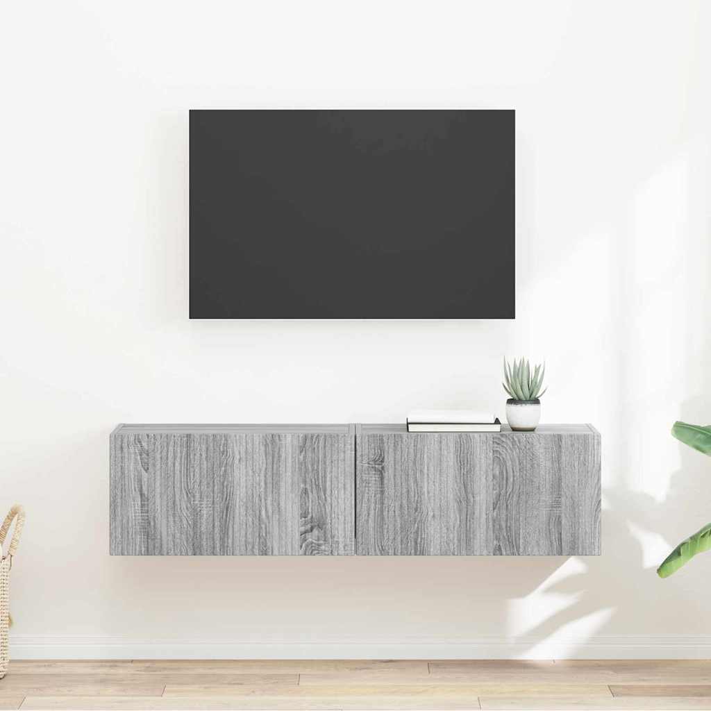 TV Wall Cabinet Engineered Wood 2 pcs 60 x 31 x 29.5 cm Grey sonoma