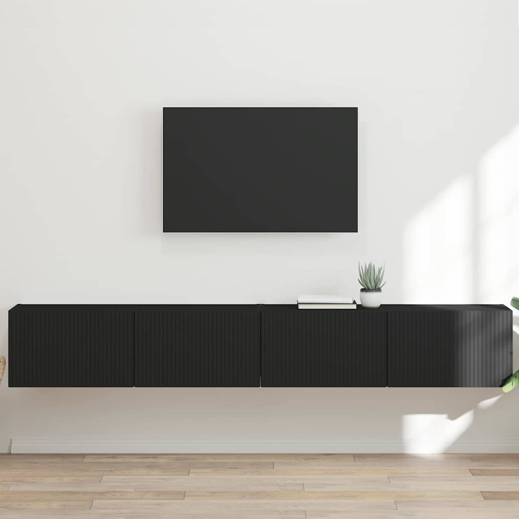 TV Wall Cabinet Engineered Wood 2 pcs 98 x 31 x 29.5 cm Black