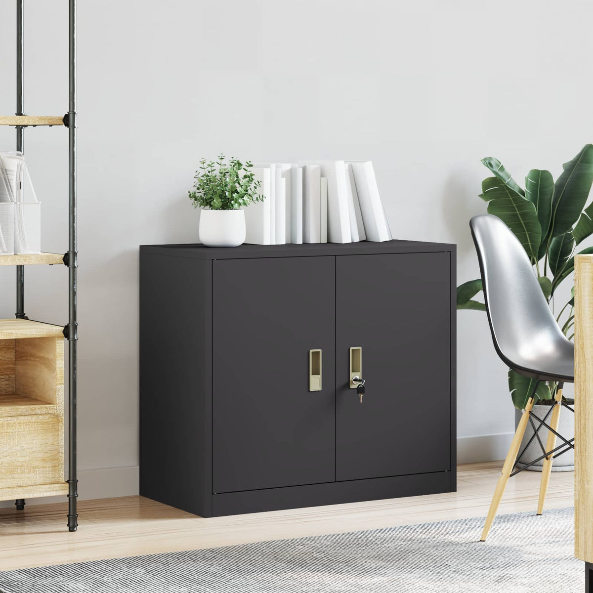 Storage Cabinet Steel Width 80 cm Black 70 cm