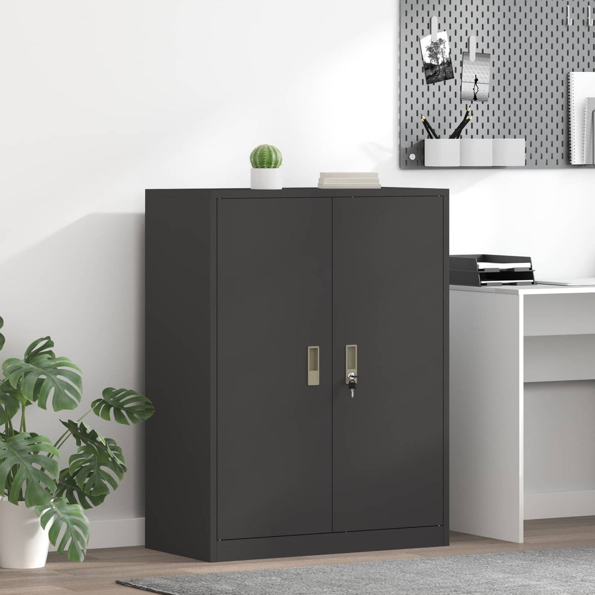 Storage Cabinet Steel Width 80 cm Black 105 cm