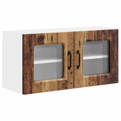Kitchen Wall Cabinet with Glass Door "Kalmar" Old wood 1x wall corner cabinet 57 cm wide 100 cm high–2x wall glass cabinet (1 door) 40 cm wide 40 cm high 1x wall glass cabinet (2 doors) 80 cm wide 40 cm high