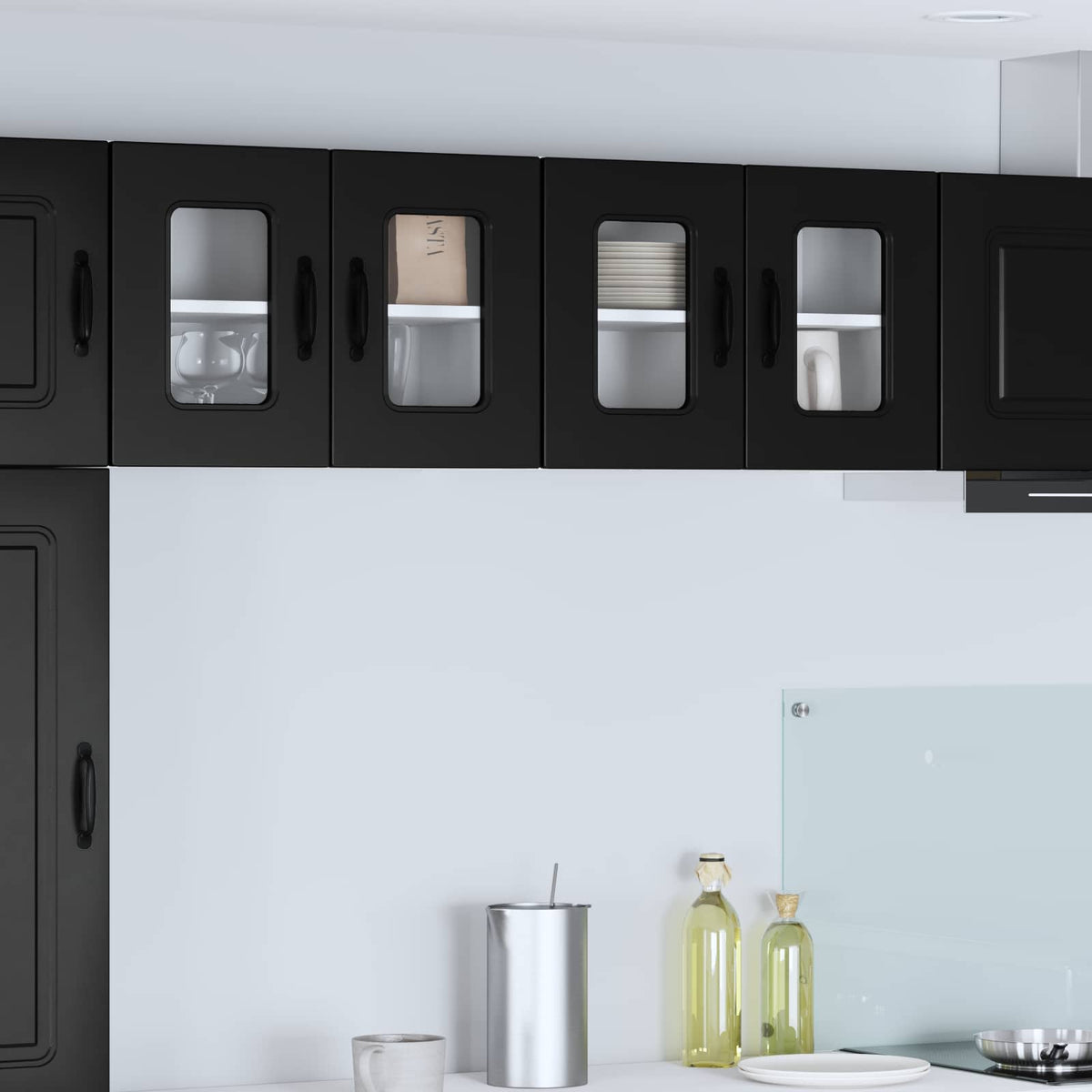 Dishwasher Panel KALMAR Engineered Wood Black 2x wall glass cabinet (2 doors) 60 cm wide 40 cm high
