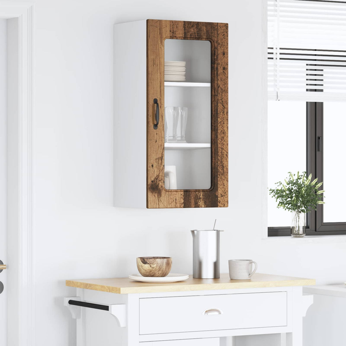 vidaXL Kitchen Wall Cabinet with Glass Door "Kalmar" Old Wood
