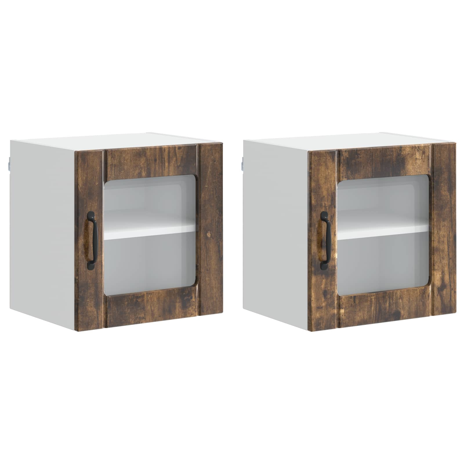 vidaXL Wall Glass Cabinet LUCCA 2 pcs Smoked Oak Engineered Wood 2