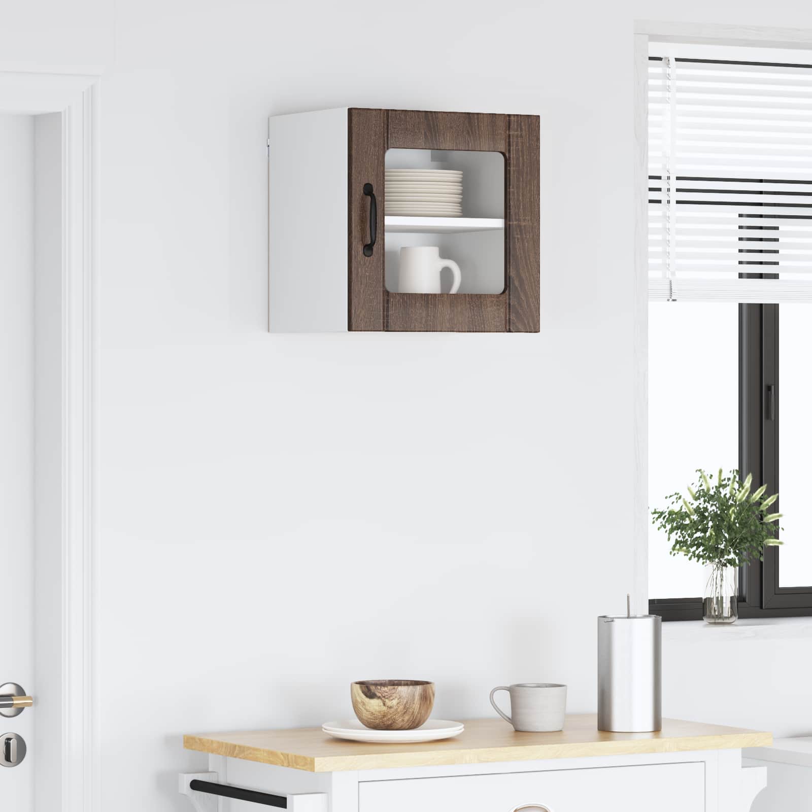 vidaXL Wall Glass Cabinet LUCCA Brown Oak 40 x 31 x 40 cm 4