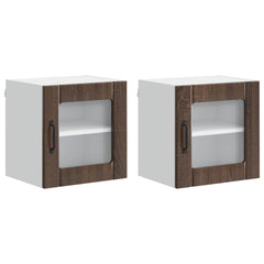 vidaXL Wall Glass Cabinet LUCCA 2 pcs Brown Oak Engineered Wood 2