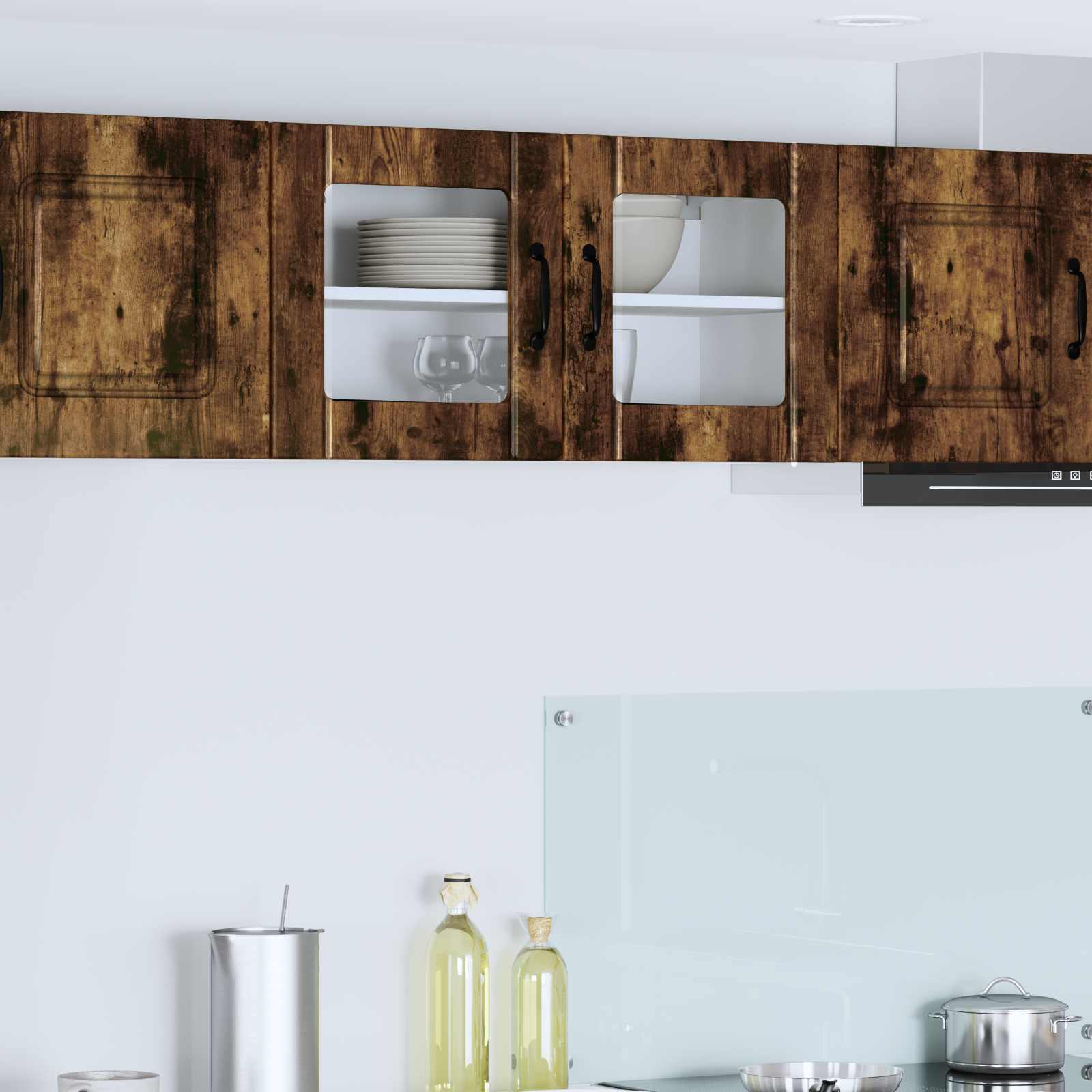 vidaXL Wall Glass Cabinet LUCCA Smoked Oak 80 x 31 x 40 cm 1