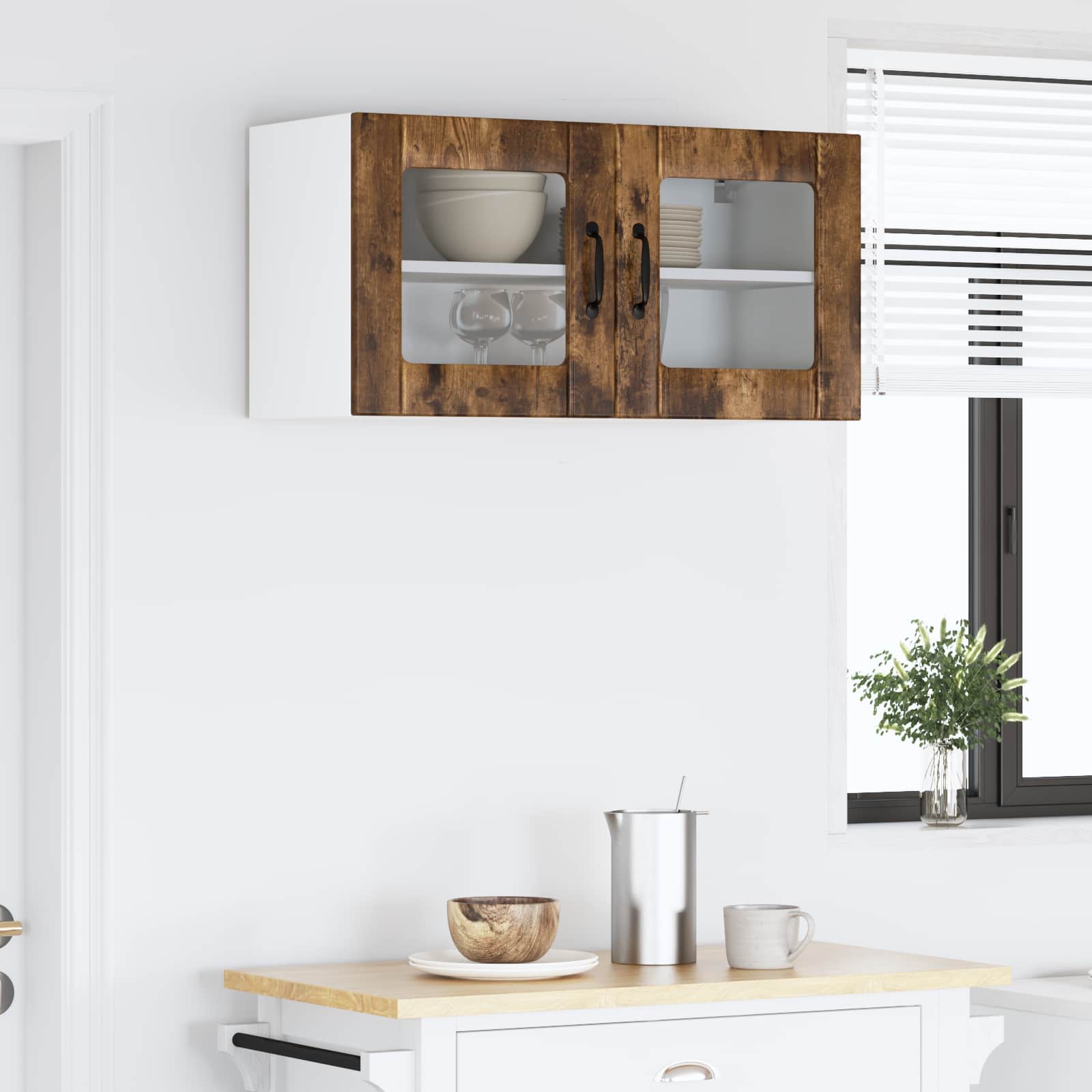 vidaXL Wall Glass Cabinet LUCCA Smoked Oak 80 x 31 x 40 cm 4