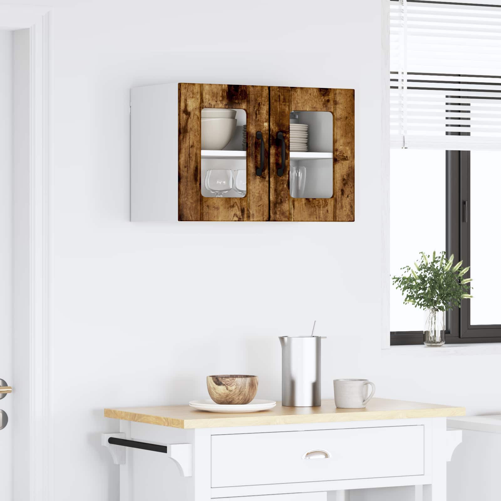 vidaXL Wall Glass Cabinet LUCCA Smoked Oak 60 x 31 x 40 cm 4