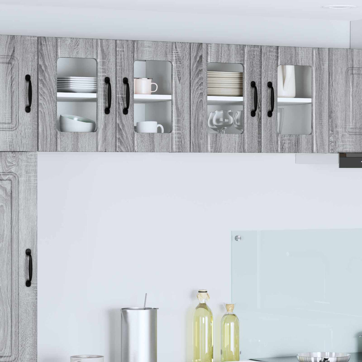 Wall Glass Cabinet LUCCA 2 pcs 40 x 31 x 80 cm Grey Sonoma 2x wall glass cabinet (2 doors) 60 cm wide 40 cm high