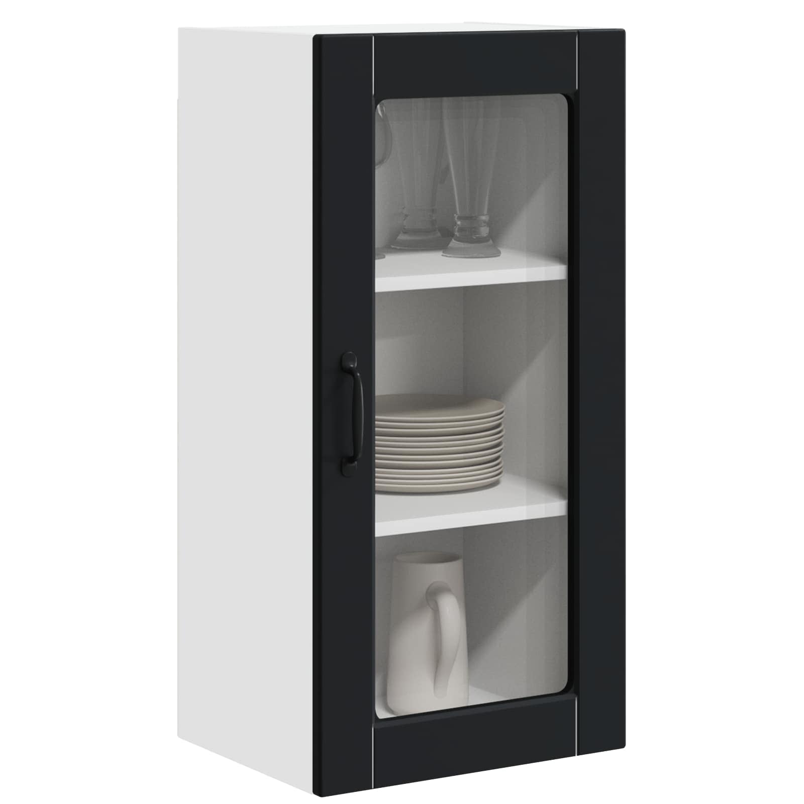 vidaXL Wall Glass Cabinet LUCCA Black 40 x 31 x 80 cm Engineered Wood 3