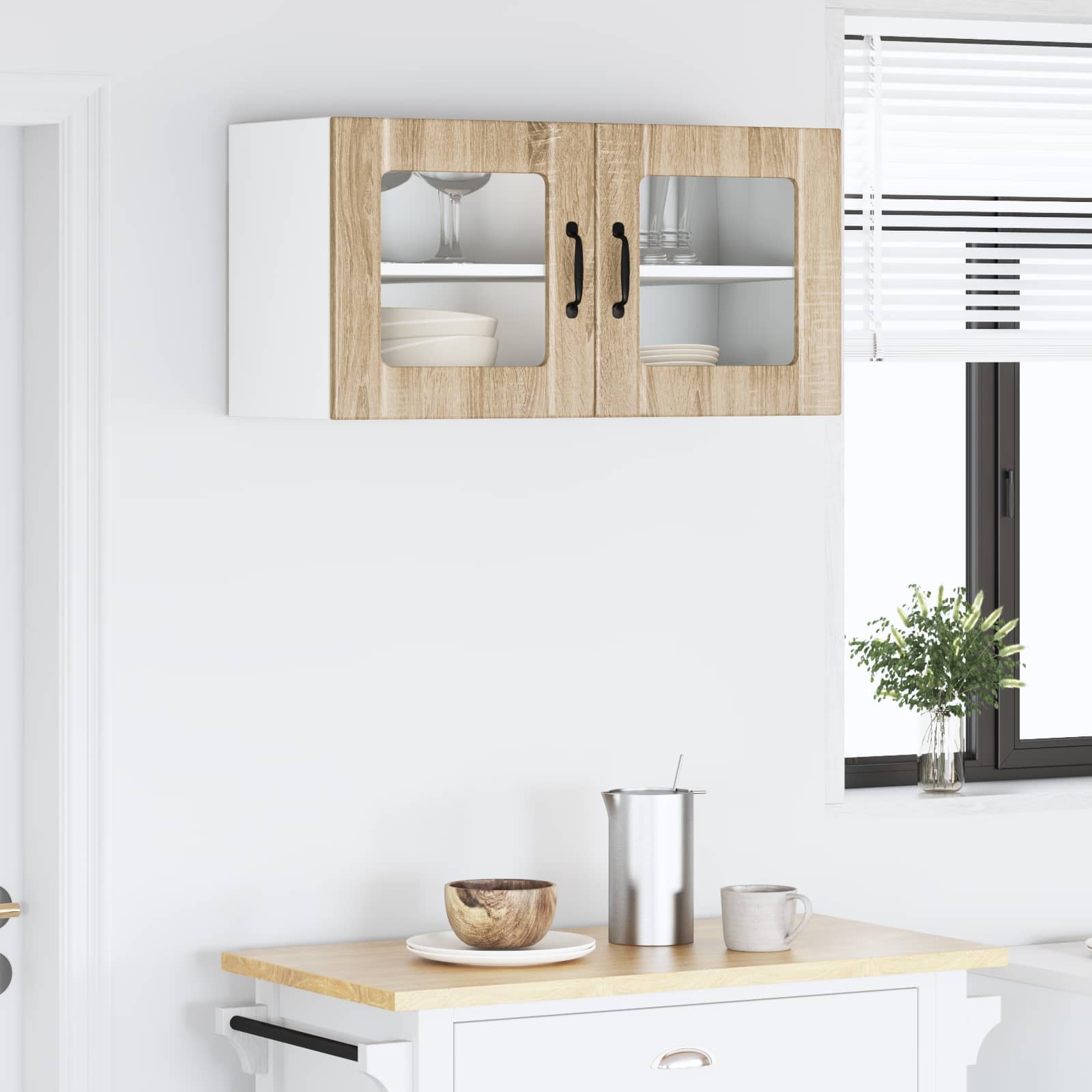 vidaXL Wall Glass Cabinet PORTO Sonoma Oak 80 x 31 x 40 cm 4