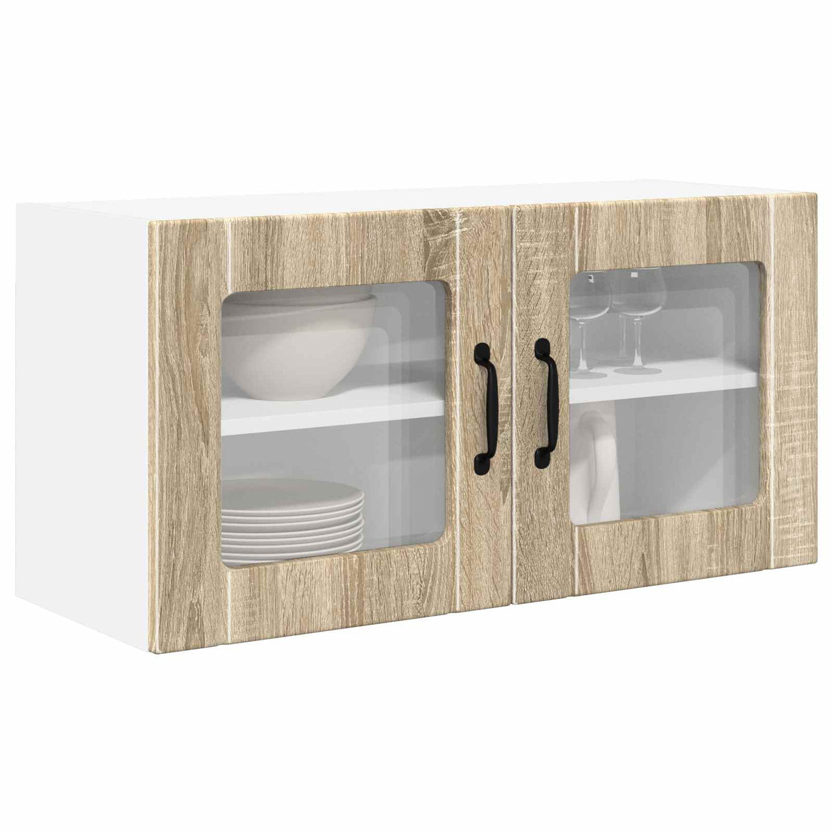 Kitchen Wall Cabinet with Glass Door "Porto" Sonoma oak 1x wall glass cabinet (1 door) 40 cm wide 40 cm high–2x wall glass cabinet (1 door) 40 cm wide 80 cm high 1x wall glass cabinet (2 doors) 80 cm wide 40 cm high