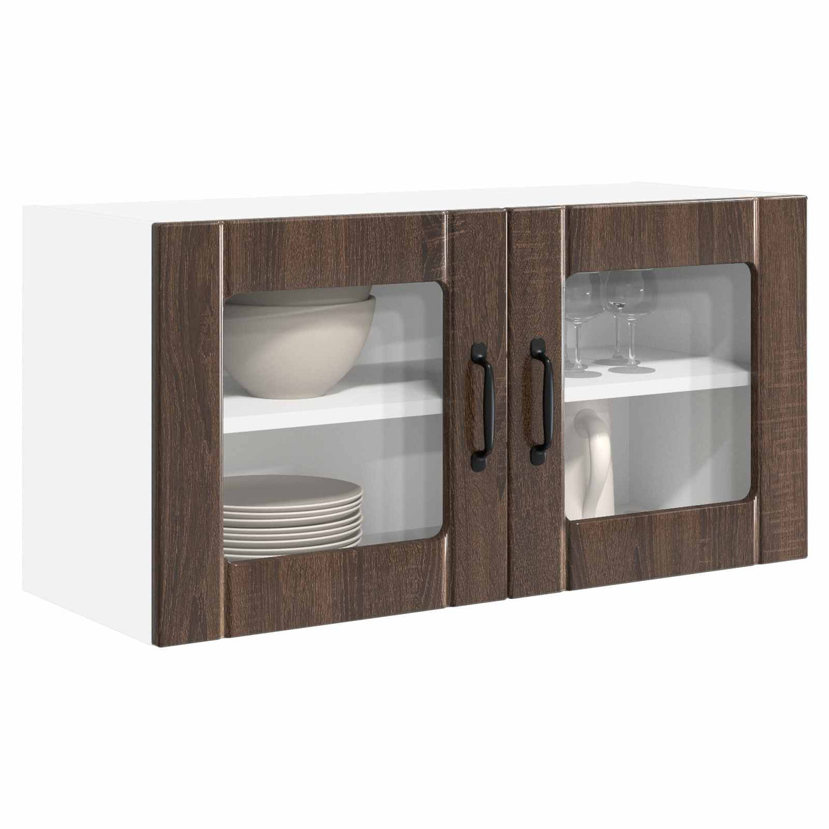 Kitchen Wall Cabinet with Glass Door "Porto" Brown oak 1x wall glass cabinet (1 door) 40 cm wide 40 cm high–2x wall glass cabinet (1 door) 40 cm wide 80 cm high 1x wall glass cabinet (2 doors) 80 cm wide 40 cm high