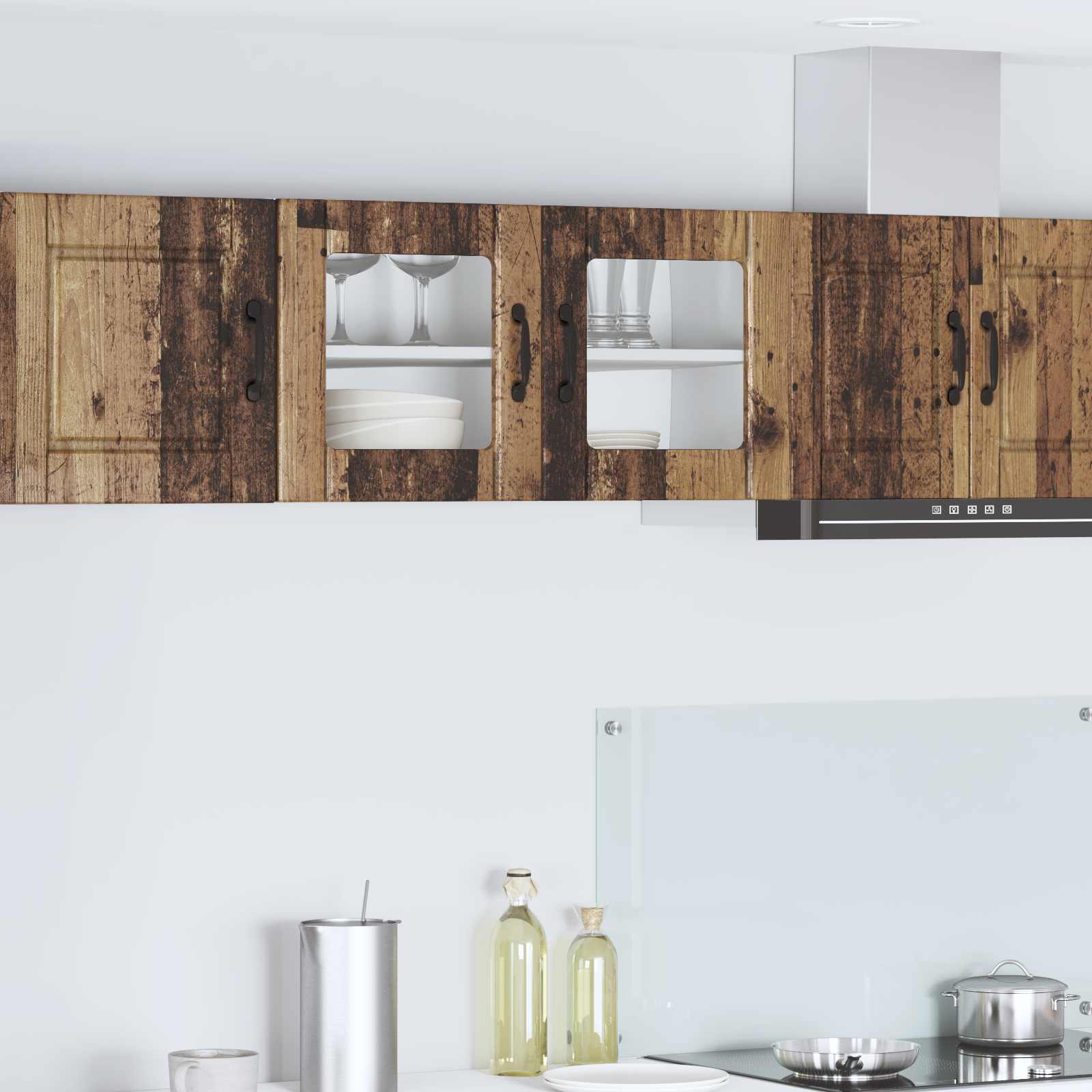 vidaXL Wall Glass Cabinet PORTO Old Wood 80 x 31 x 40 cm 1