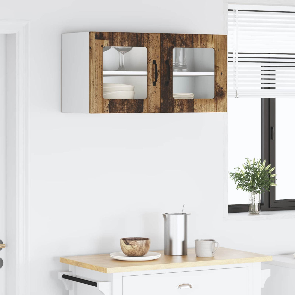 Kitchen Wall Cabinet with Glass Door "Porto" Old Wood 1x wall glass cabinet (2 doors) 80 cm wide 40 cm high