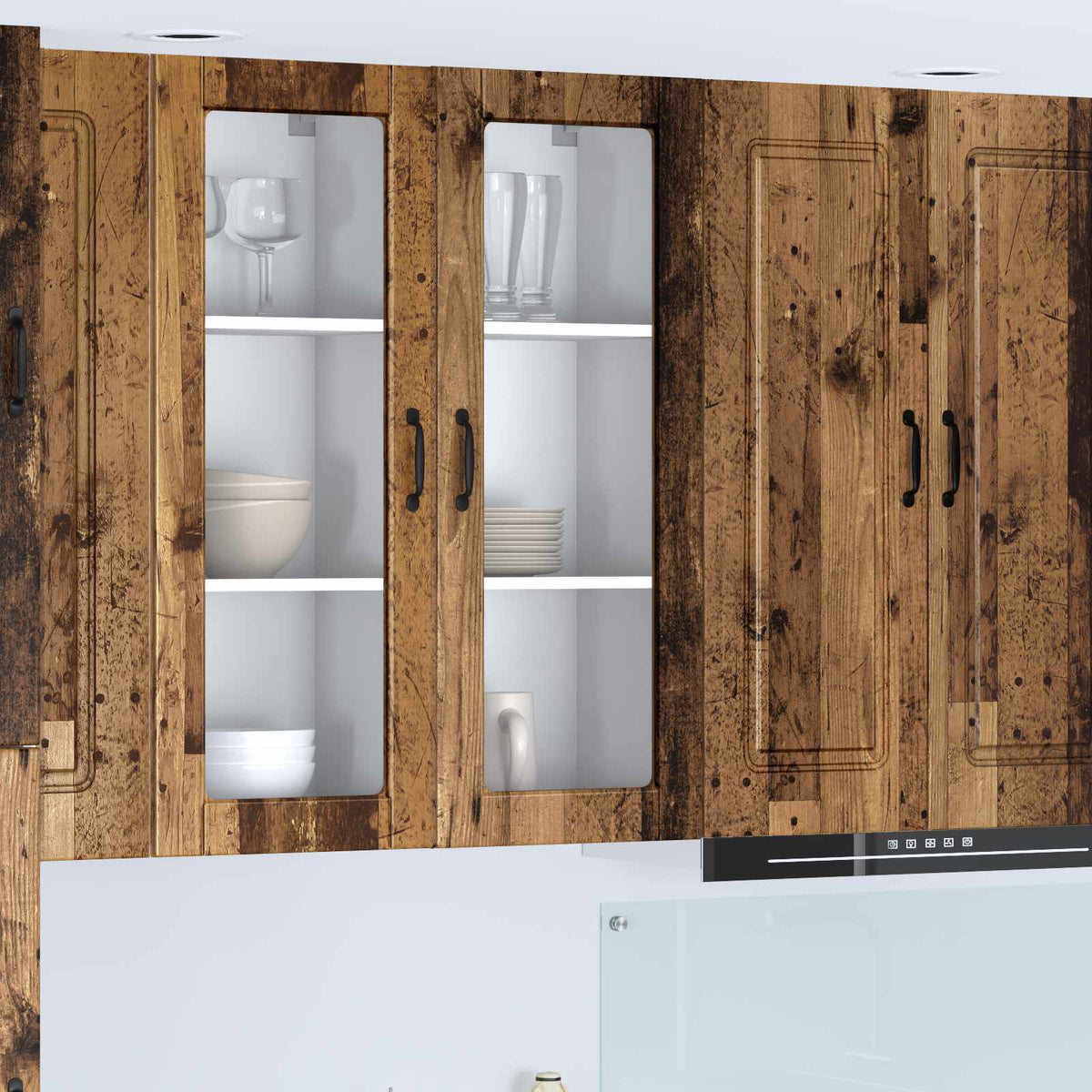Kitchen Wall Cabinet with Glass Door "Porto" Old Wood 1x wall glass cabinet (1 door) 40 cm wide 100 cm high