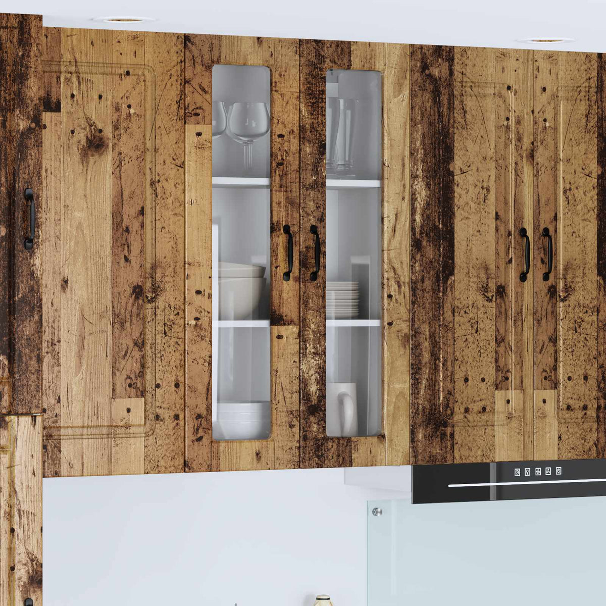 Kitchen Wall Cabinet with Glass Door "Porto" Old Wood 1x wall glass cabinet (2 doors) 60 cm wide 100 cm high