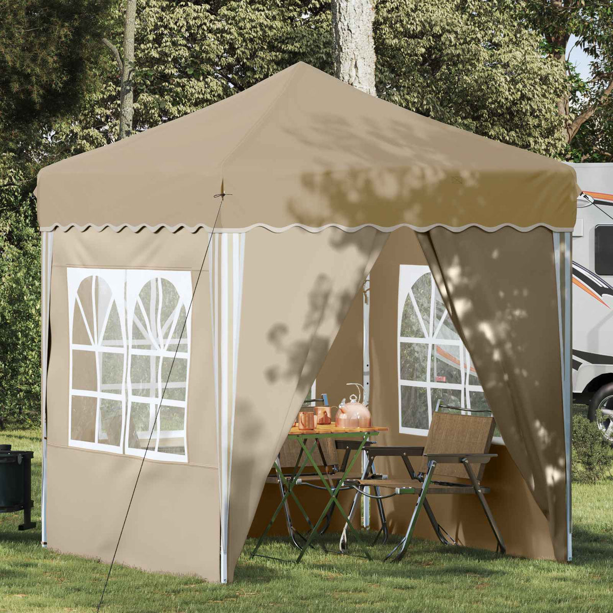 Pop-up Party Tent 195 x 194 x 245 cm Oxford Fabric with 4 Sidewalls Cream