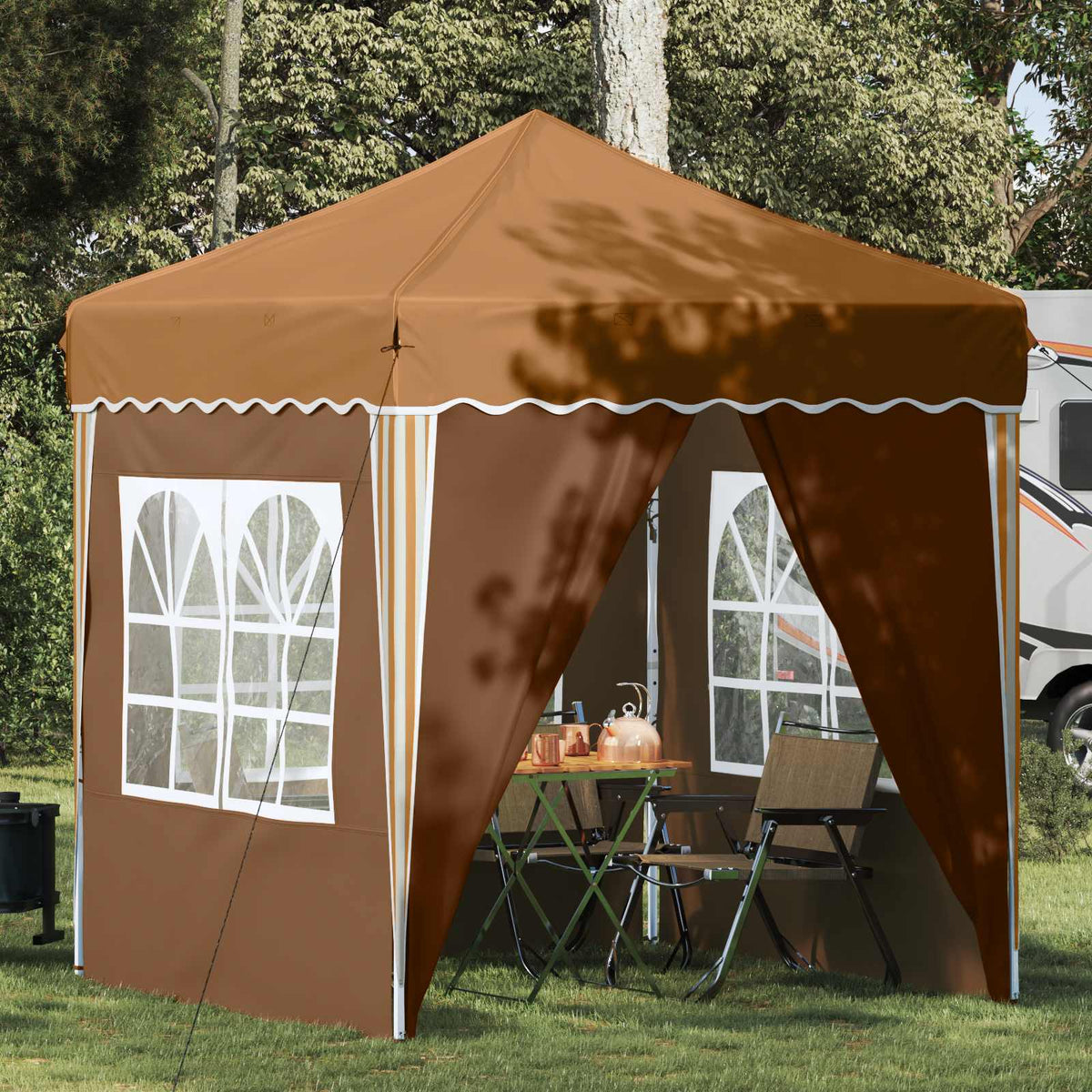 Pop-up Party Tent 195 x 194 x 245 cm Oxford Fabric with 4 Sidewalls Beige
