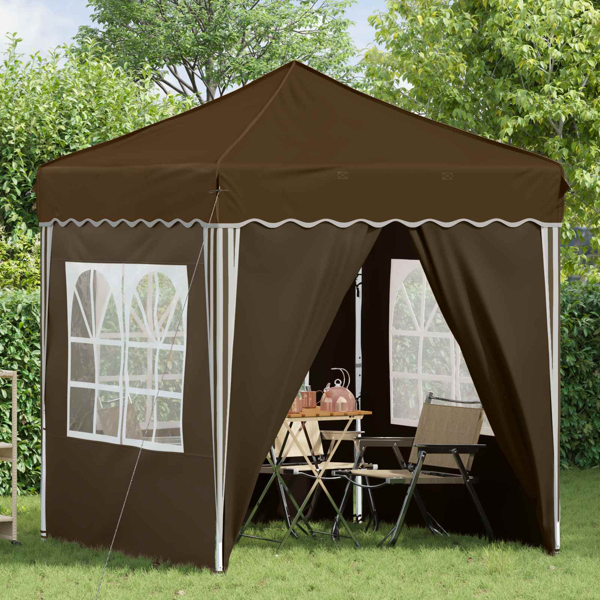 Pop-up Party Tent 195 x 194 x 245 cm Oxford Fabric with 4 Sidewalls Taupe