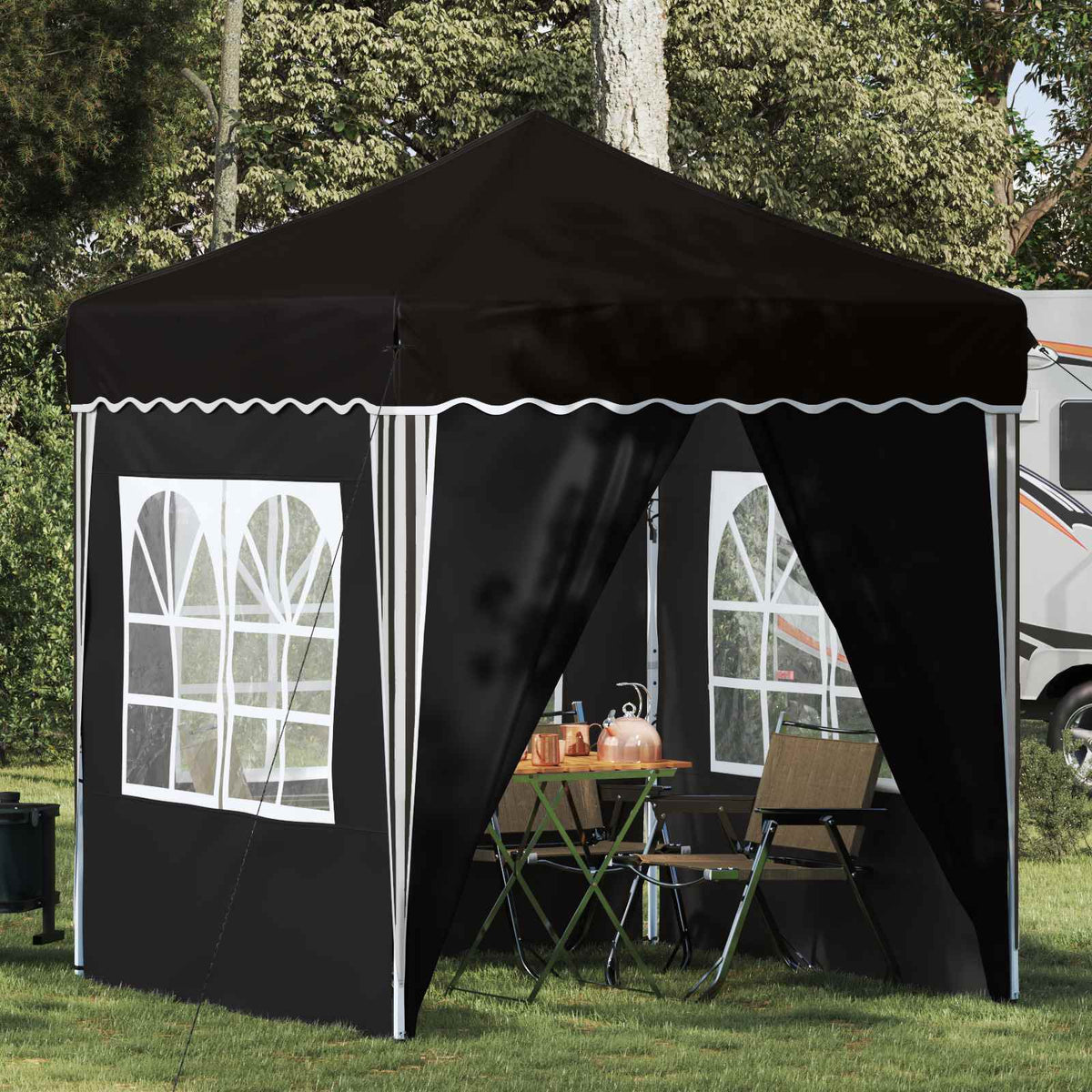 Pop-up Party Tent 195 x 194 x 245 cm Oxford Fabric with 4 Sidewalls Black