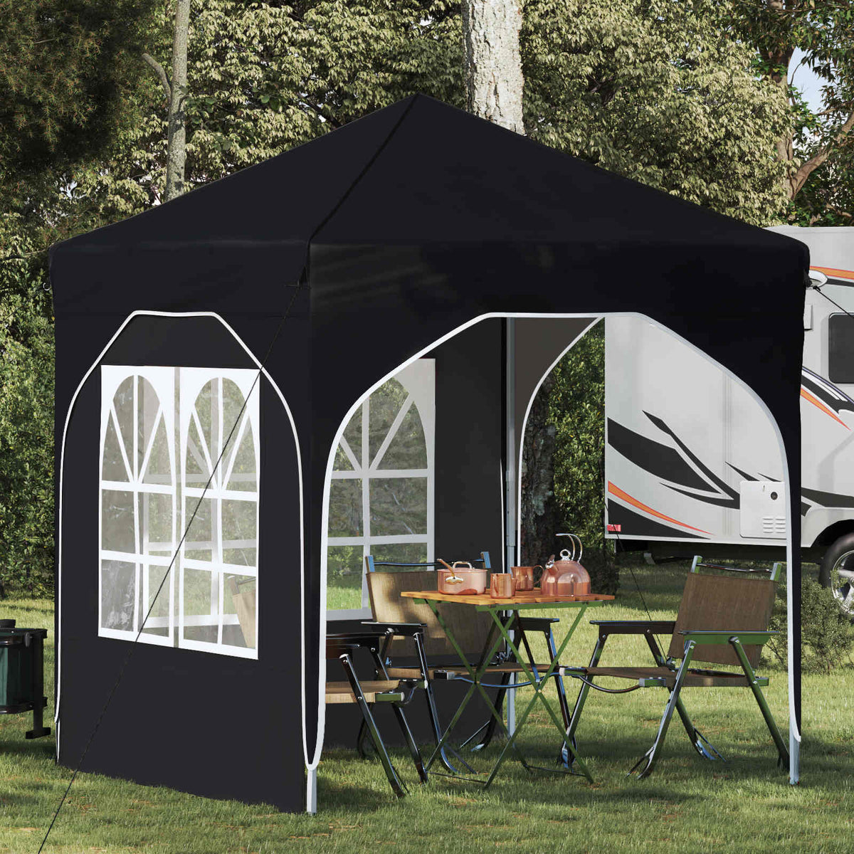 Pop-up Party Tent 192 x 192 x 245 cm with 2 Sidewalls Black