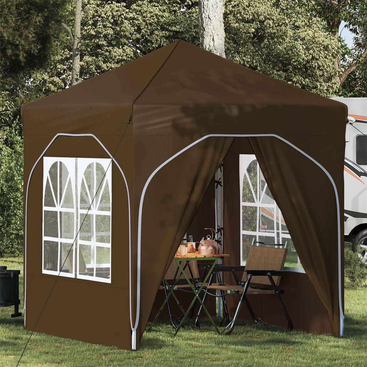 Pop-up Party Tent 192 x 192 x 245 cm with 4 Sidewalls Taupe