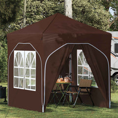 Pop-up Party Tent 192 x 192 x 245 cm with 4 Sidewalls Brown