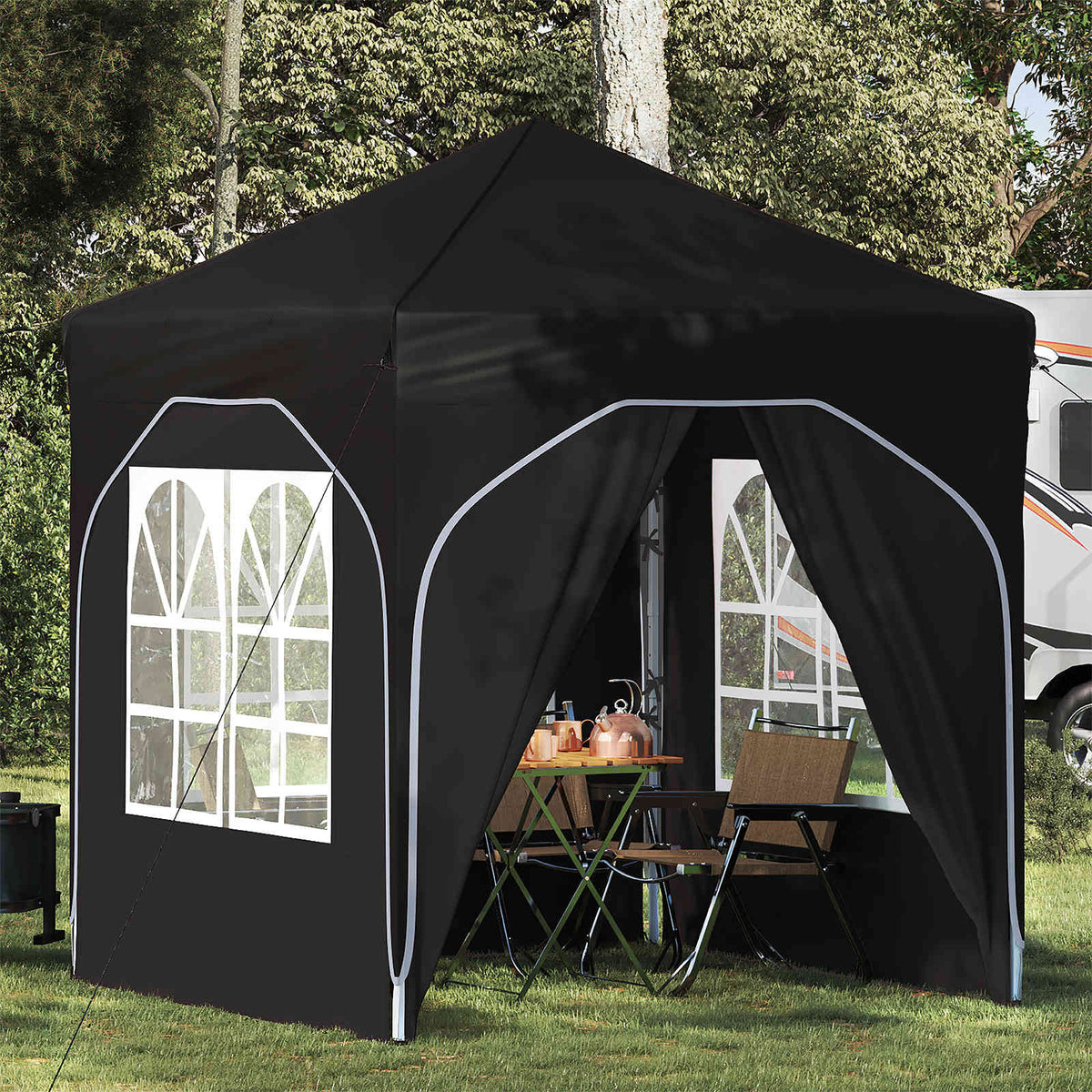 Pop-up Party Tent 192 x 192 x 245 cm with 4 Sidewalls Black