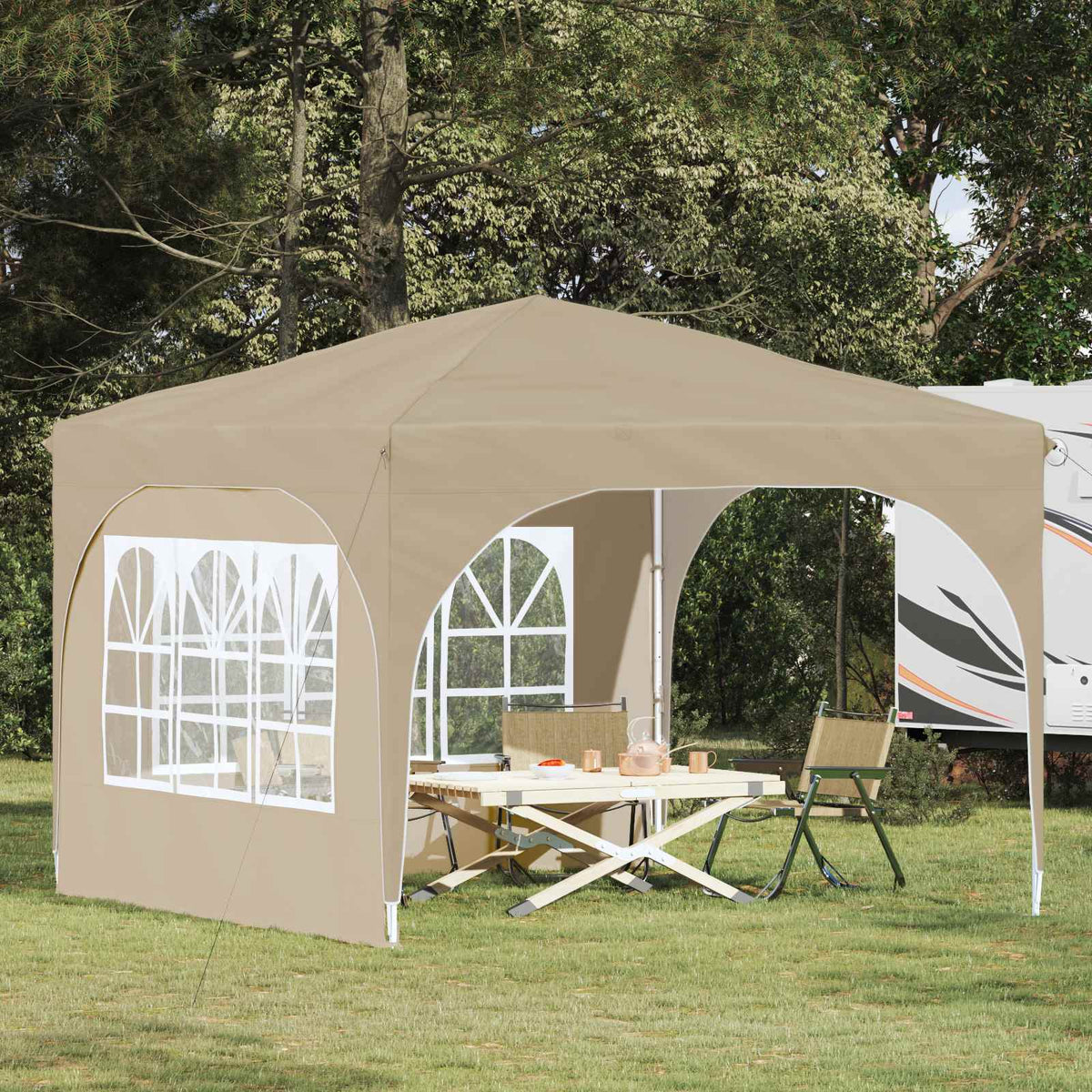 Pop-up Party Tent 290 x 290 x 245 cm with 2 Sidewalls Cream