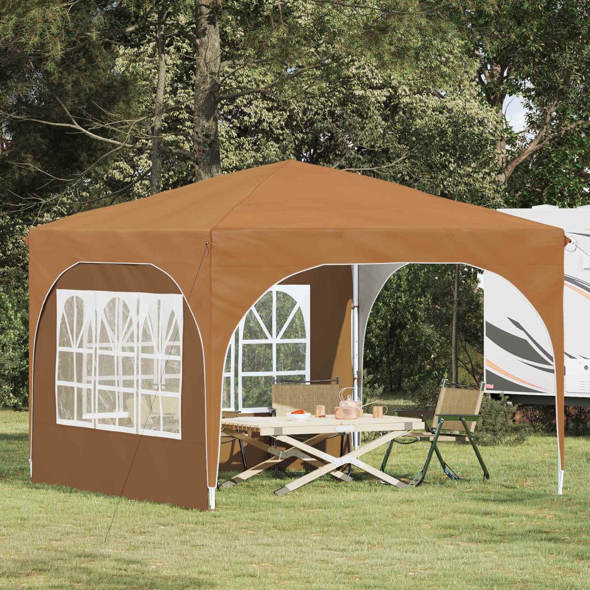 Pop-up Party Tent 290 x 290 x 245 cm with 2 Sidewalls Beige