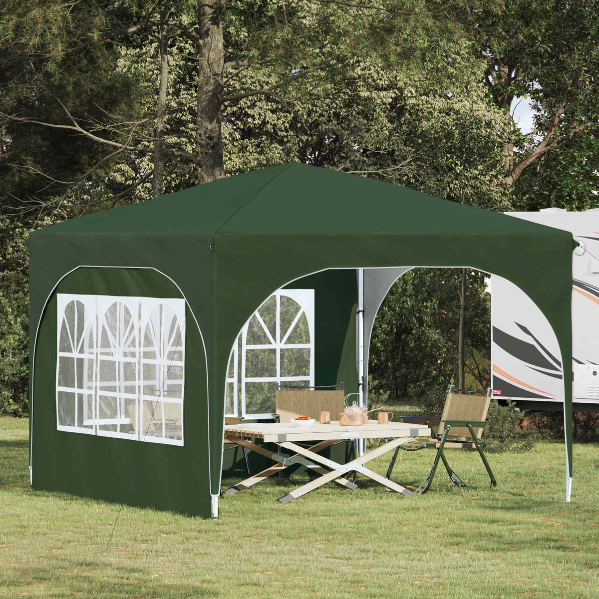 Pop-up Party Tent 290 x 290 x 245 cm with 2 Sidewalls Green