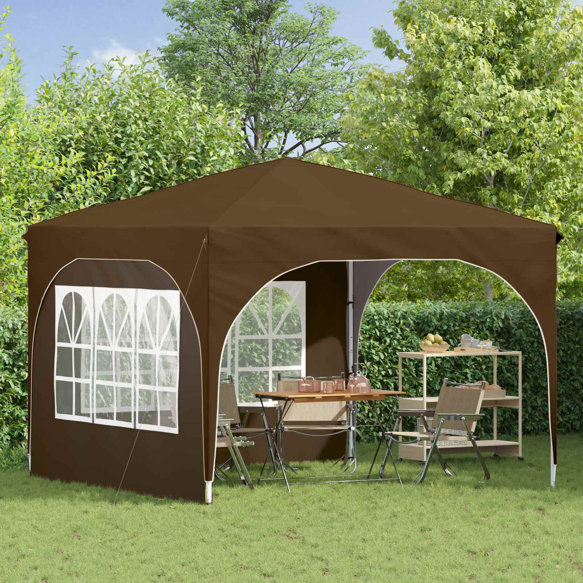 Pop-up Party Tent 290 x 290 x 245 cm with 2 Sidewalls Taupe