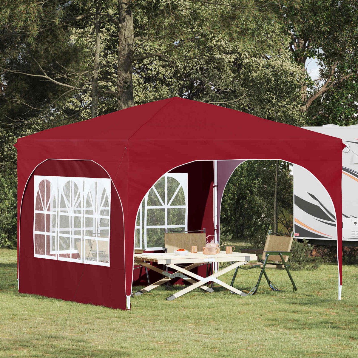 Pop-up Party Tent 290 x 290 x 245 cm with 2 Sidewalls Burgundy