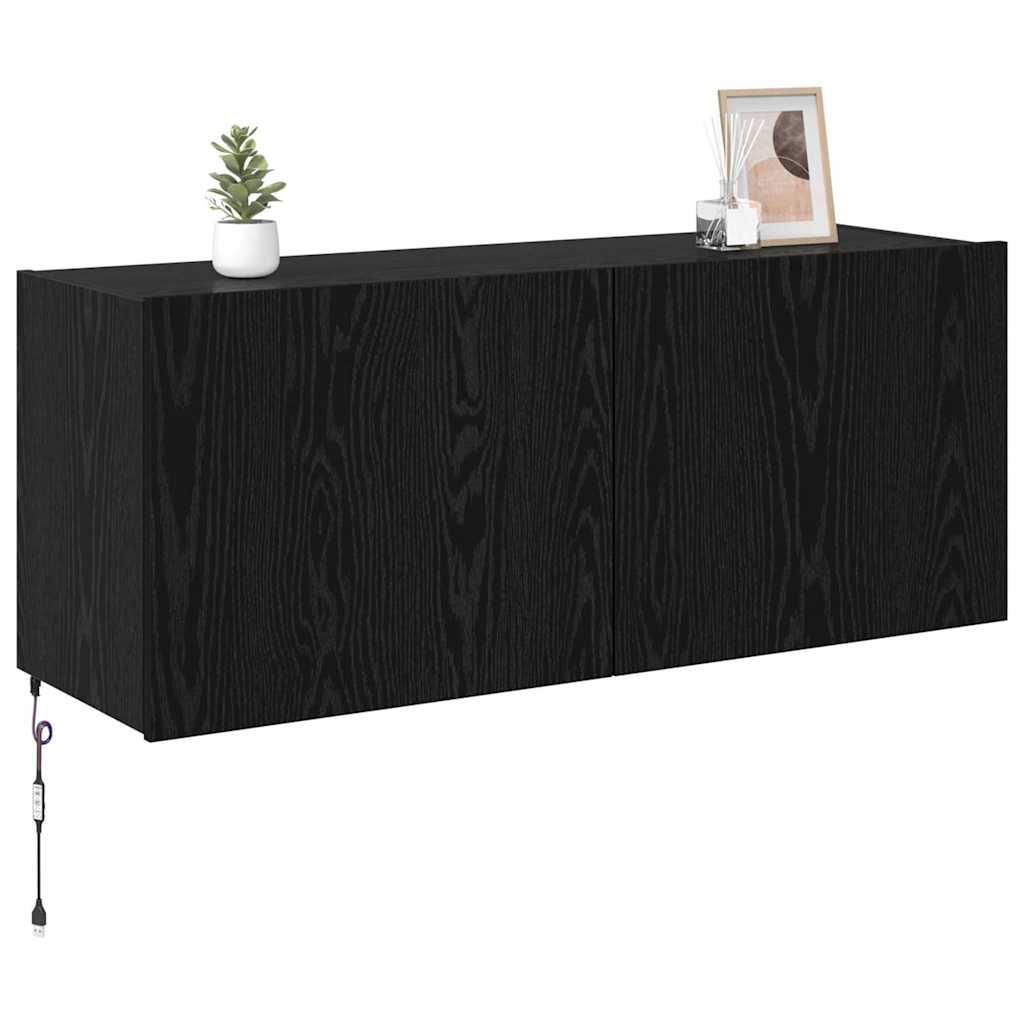 TV Wall Cabinet with LED Lights 1 Width 100 cm Black oak 41 cm