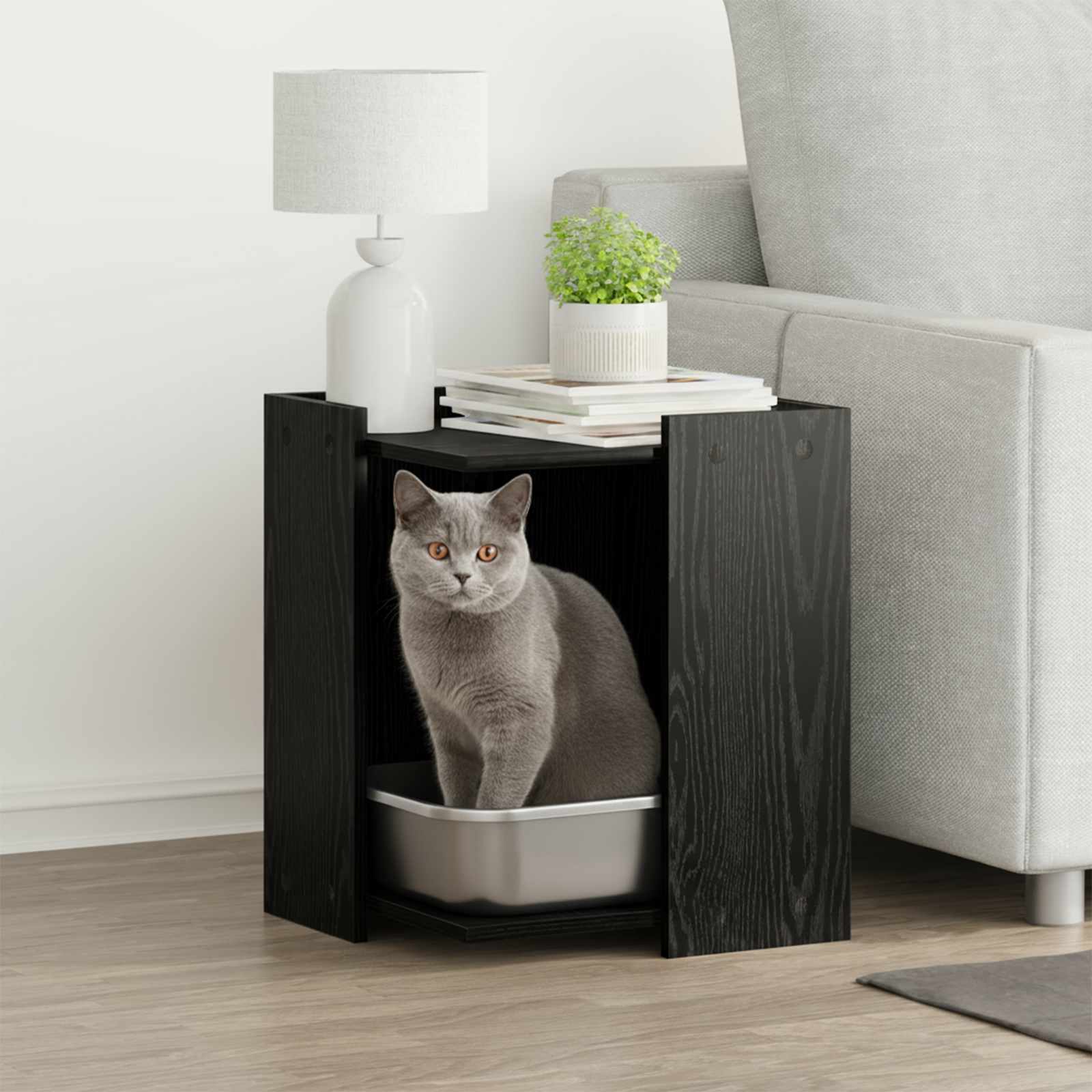 vidaXL Cat Litter Box Enclosure Black Oak 42 x 42 x 51 cm 1