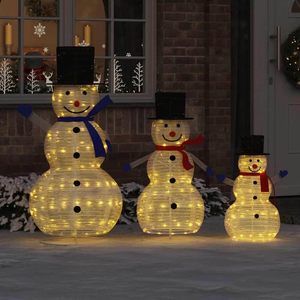 vidaXL Christmas Snowman Family 3 pcs Warm White 55 x 122 cm Fabric 1