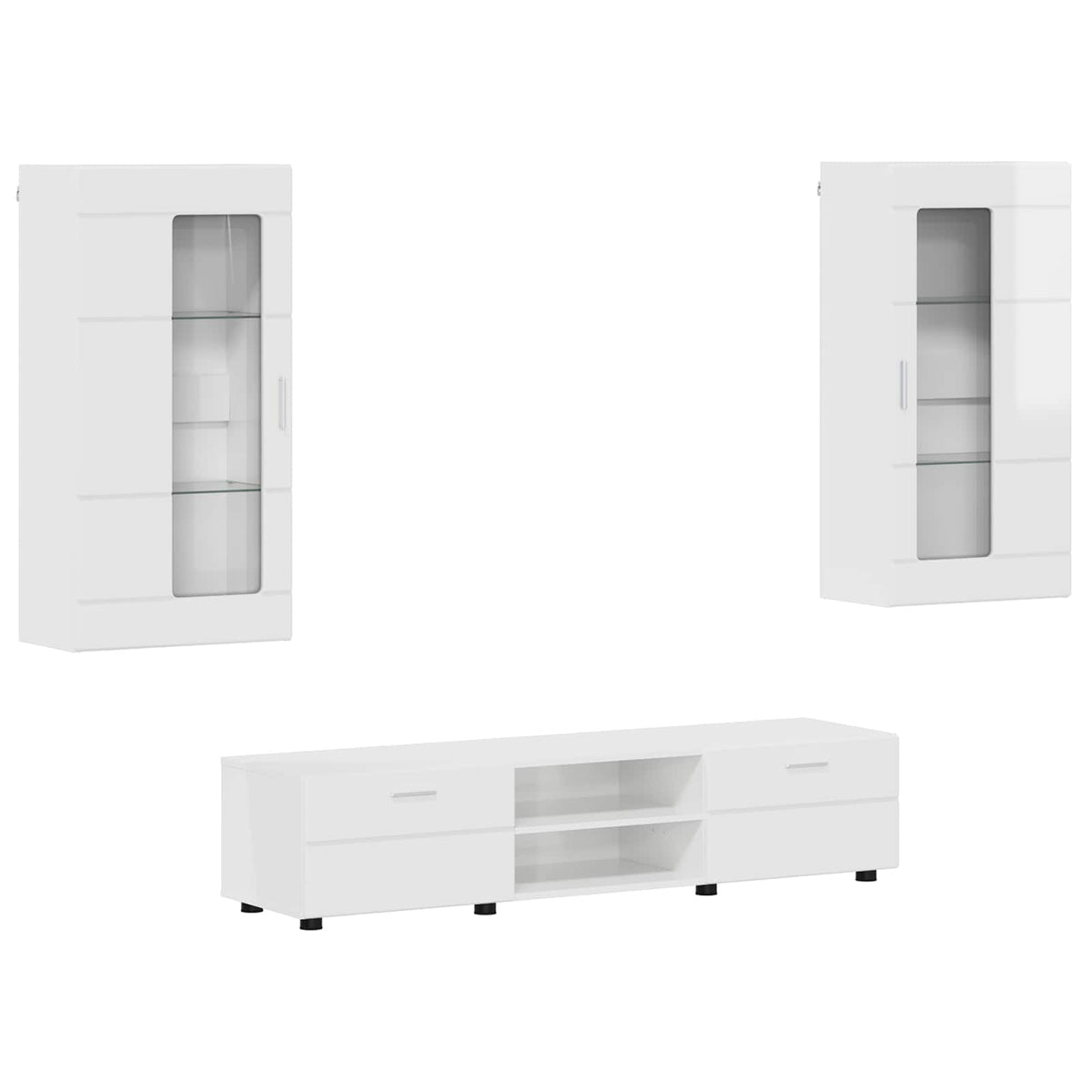 TV Cabinet Set FLORIN 3 pcs 150 x 39 x 30 cm High gloss white Wall cabinet +TV cabinet with 2 drawers