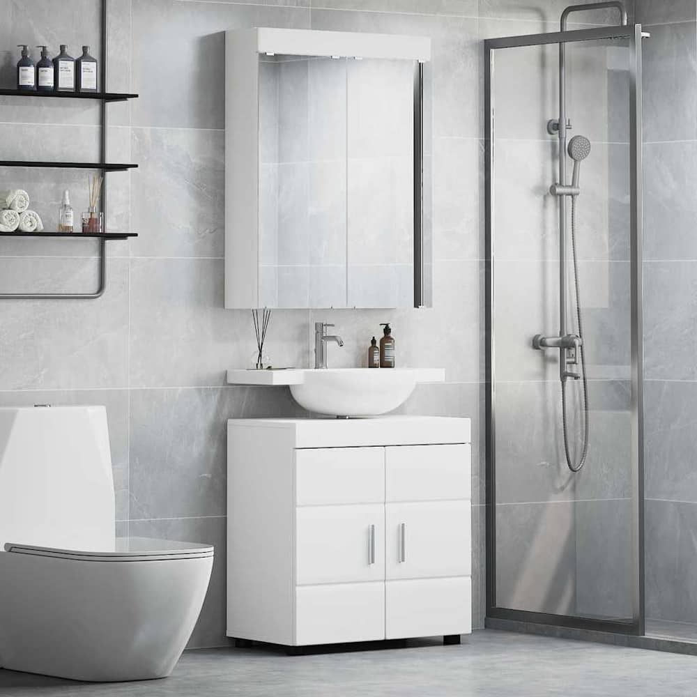 Bathroom Furniture Set TULUM 2 pcs 60 x 34 x 63 cm Sink Base +mirror Cabinet White