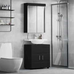 Bathroom Furniture Set TULUM 2 pcs 60 x 34 x 63 cm Sink Base +mirror Cabinet Black