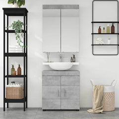 Bathroom Furniture Set TULUM 2 pcs 60 x 34 x 63 cm Sink Base +mirror Cabinet Concrete grey