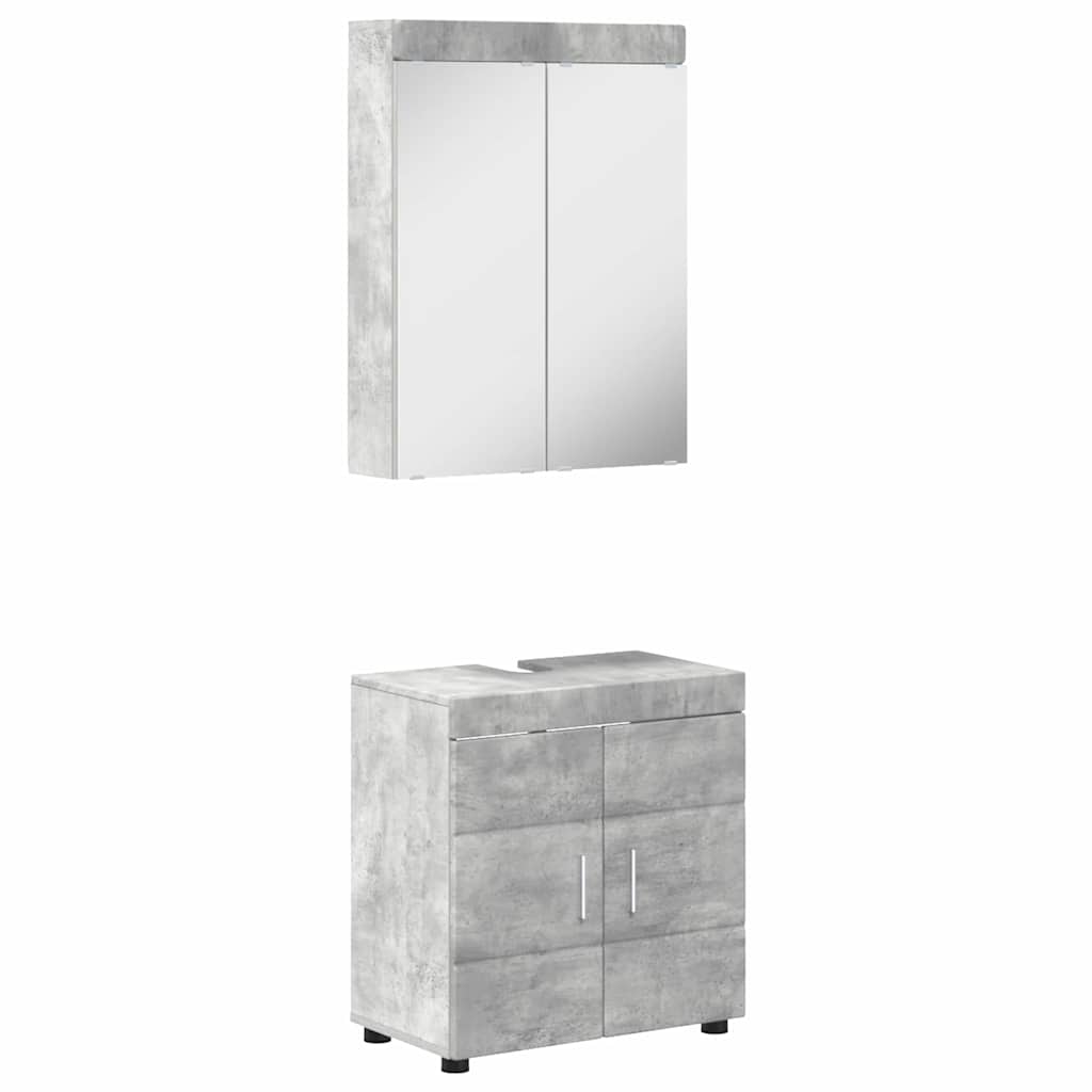 Bathroom Furniture Set TULUM 2 pcs 60 x 34 x 63 cm Sink Base +mirror Cabinet Concrete grey
