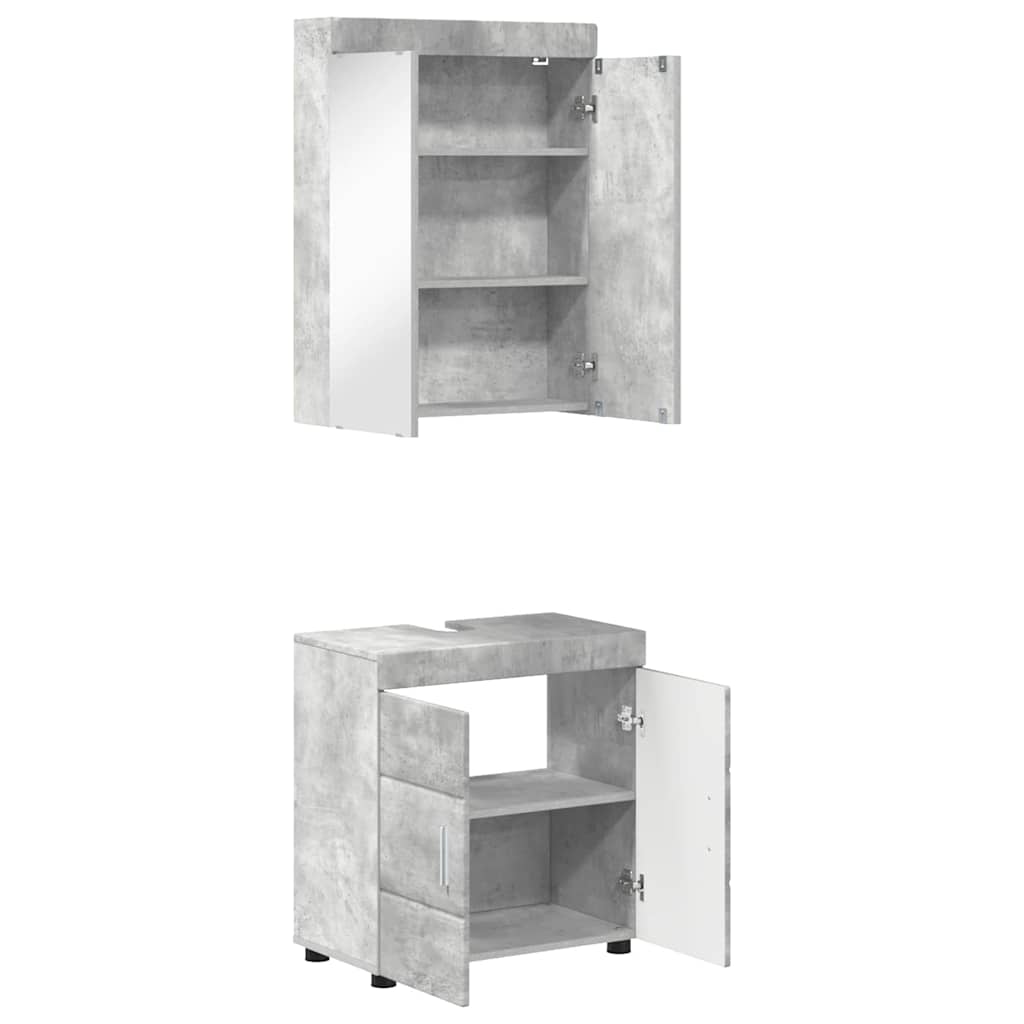 Bathroom Furniture Set TULUM 2 pcs 60 x 34 x 63 cm Sink Base +mirror Cabinet Concrete grey